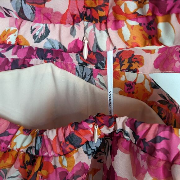 Julia Jordan Pink Floral V-Neck 3/4‎ Sleeve Cut-Out Midi Dress Size 12 NWT - Picture 10 of 14